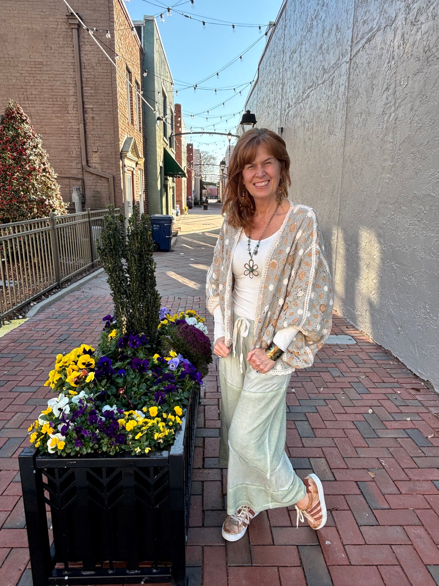 Soft Sage and Cream Crochet Kimono Cardigan