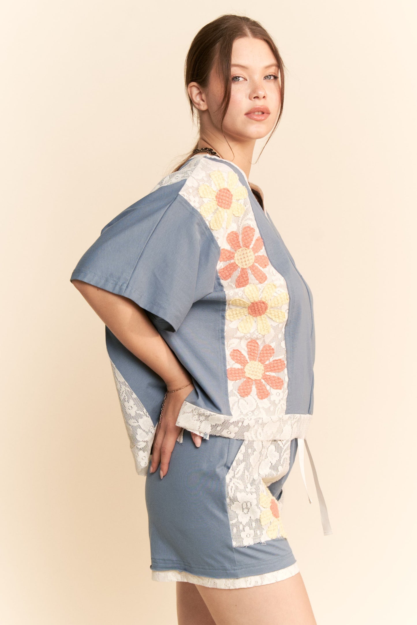 Floral Patchwork V neck Top