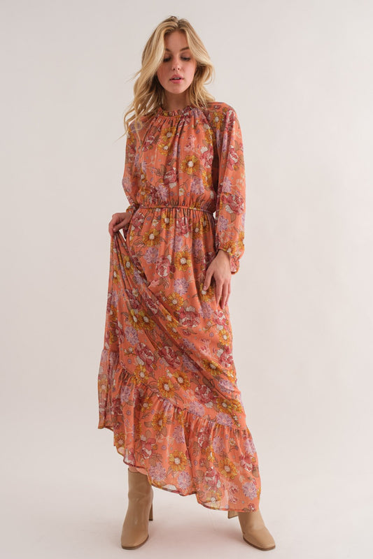 Floral Print Tiered Maxi Dress