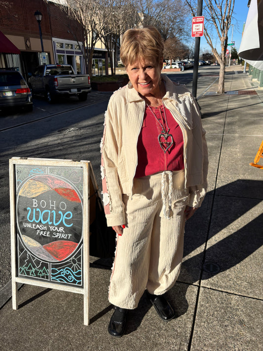 Boho Patchwork Heart Jacket – Textured Cotton Zip-Up