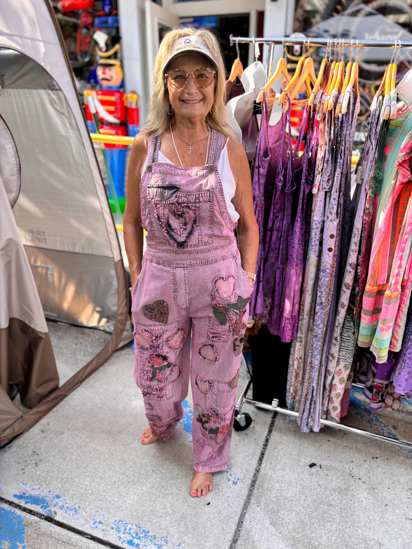 Plum Overall with heart patches