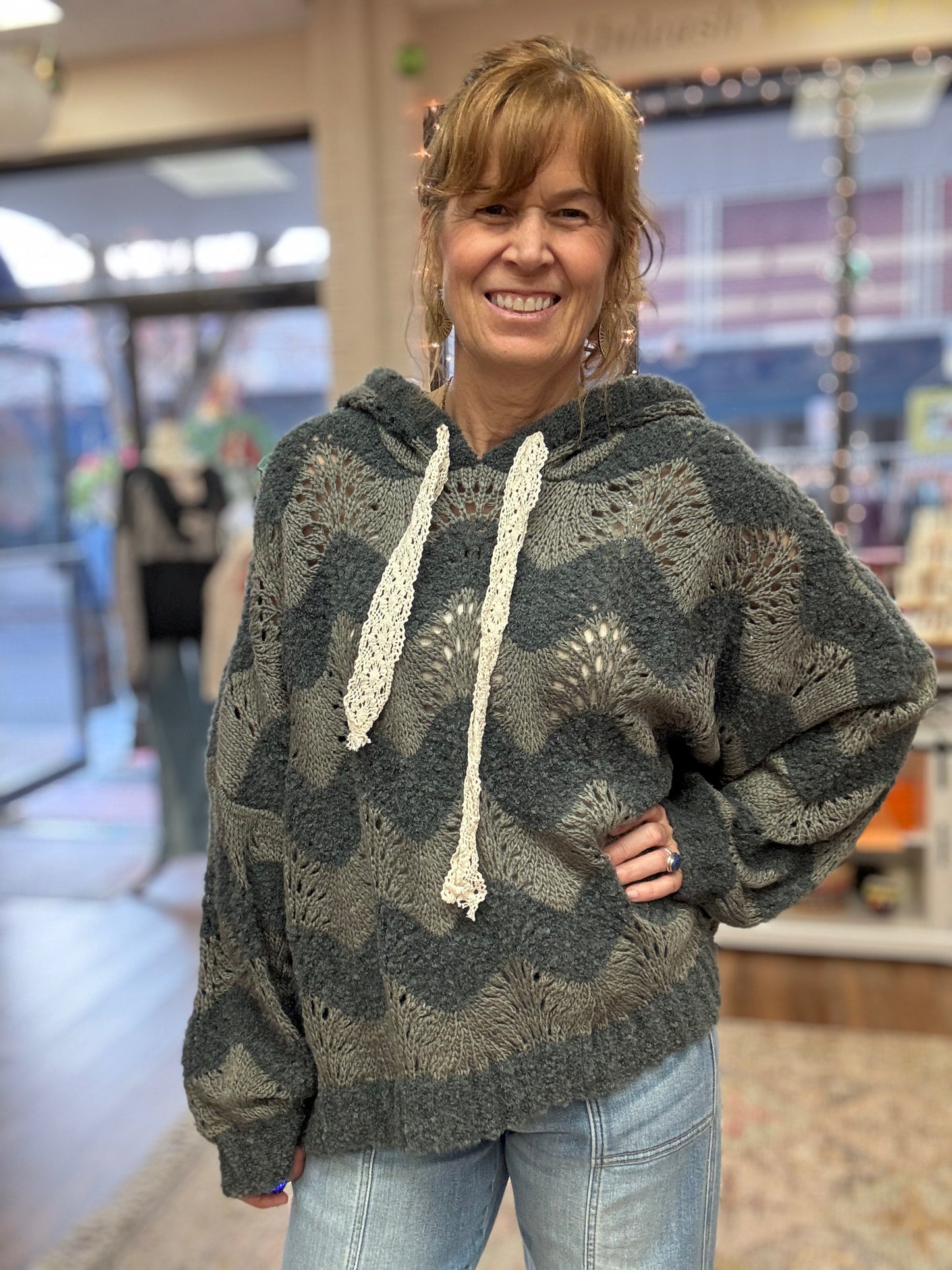 Striped Balloon Pullover Hoodie Sweater