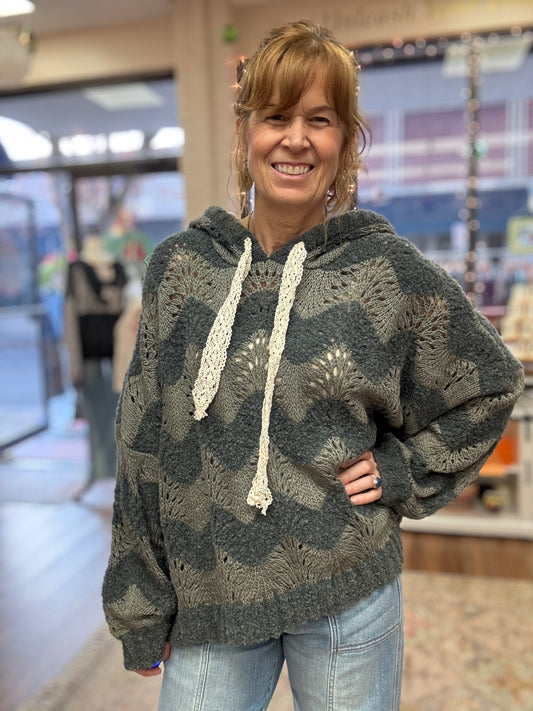 Striped Balloon Pullover Hoodie Sweater