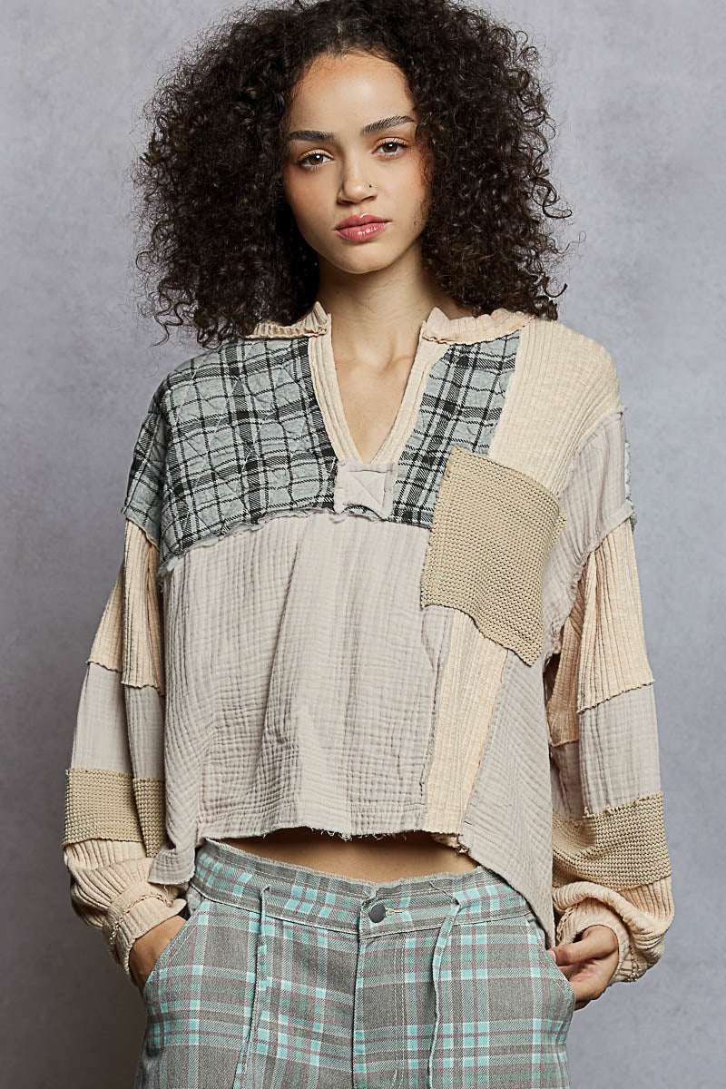 Azure Blue Double Gauze Quilted Balloon Sleeve Top
