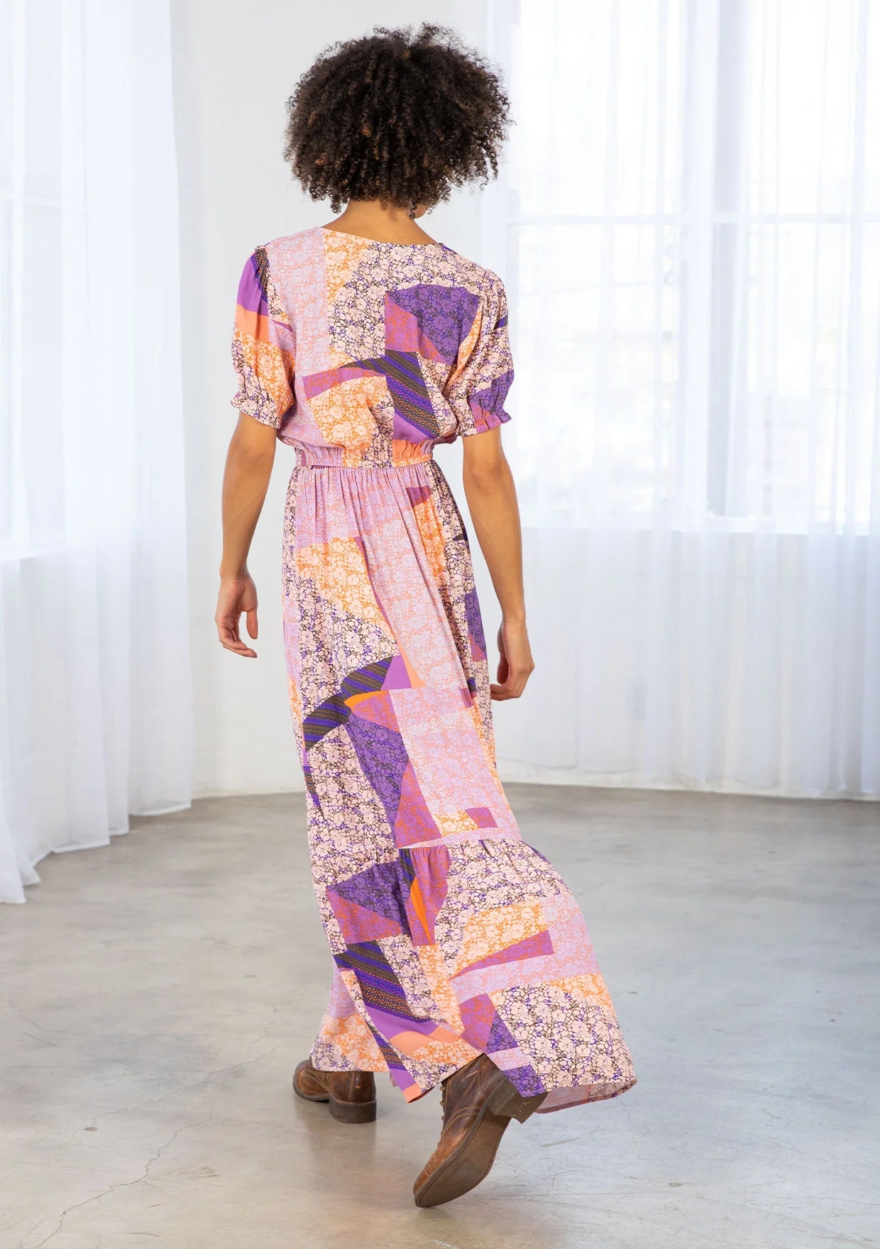 Vibrant Bohemian Short Sleeve Maxi Dress