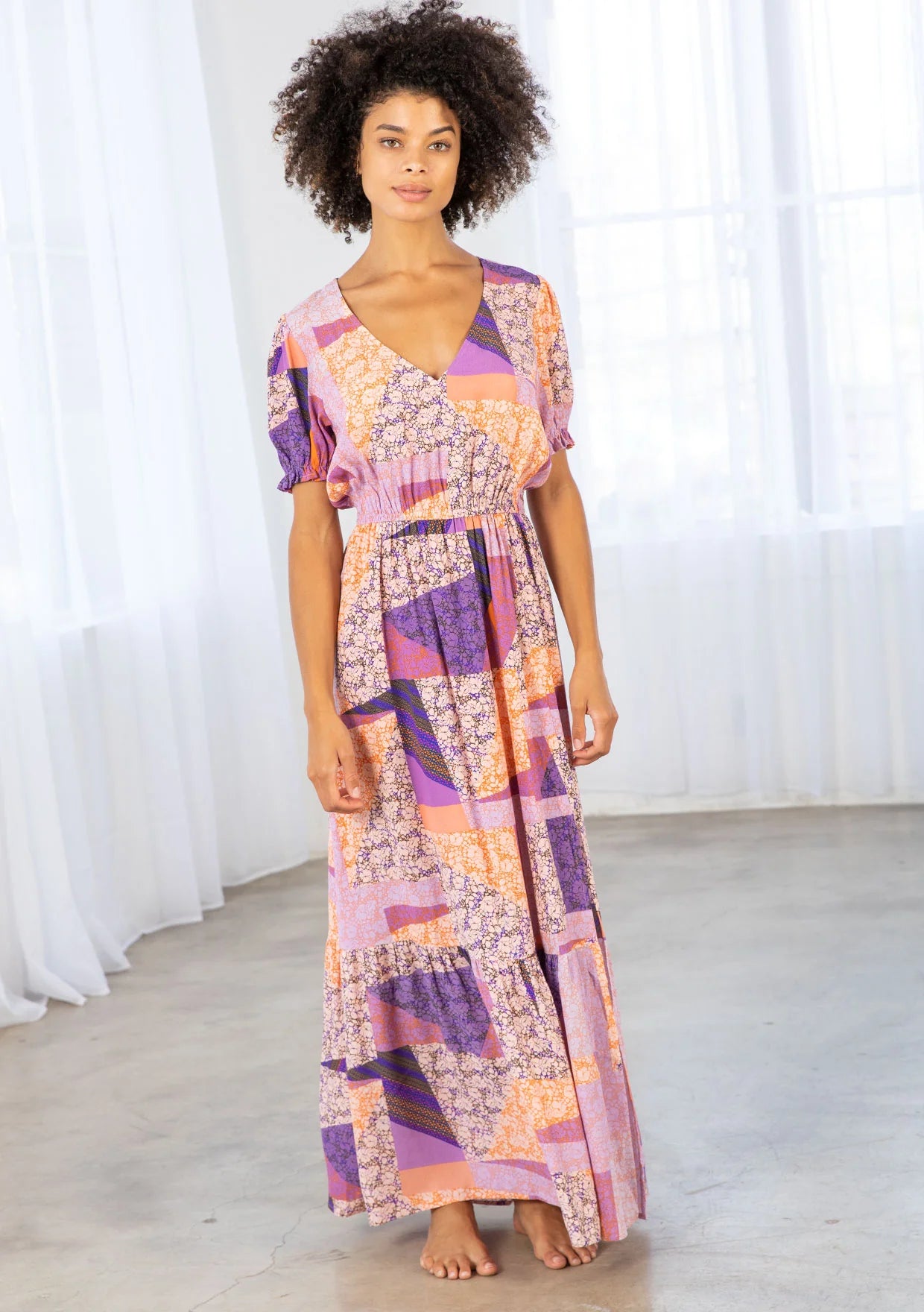 Vibrant Bohemian Short Sleeve Maxi Dress