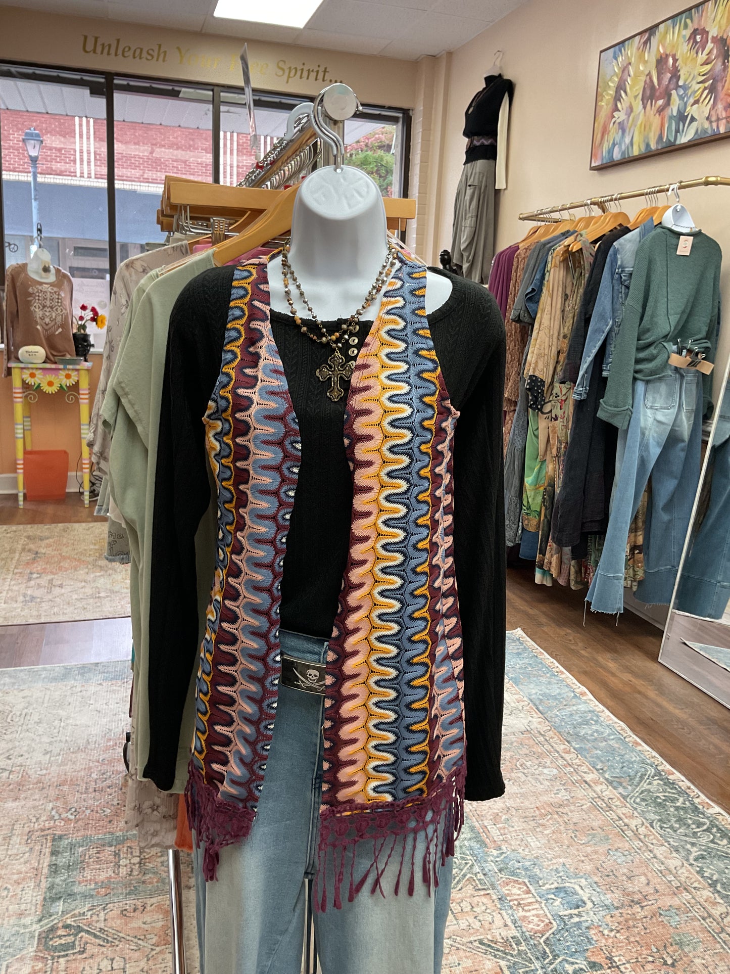 Wave pattern fringe vest