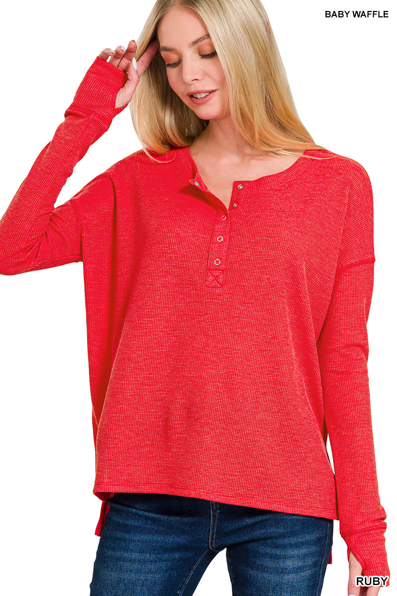 Textured Waffle Knit Long Sleeve Top