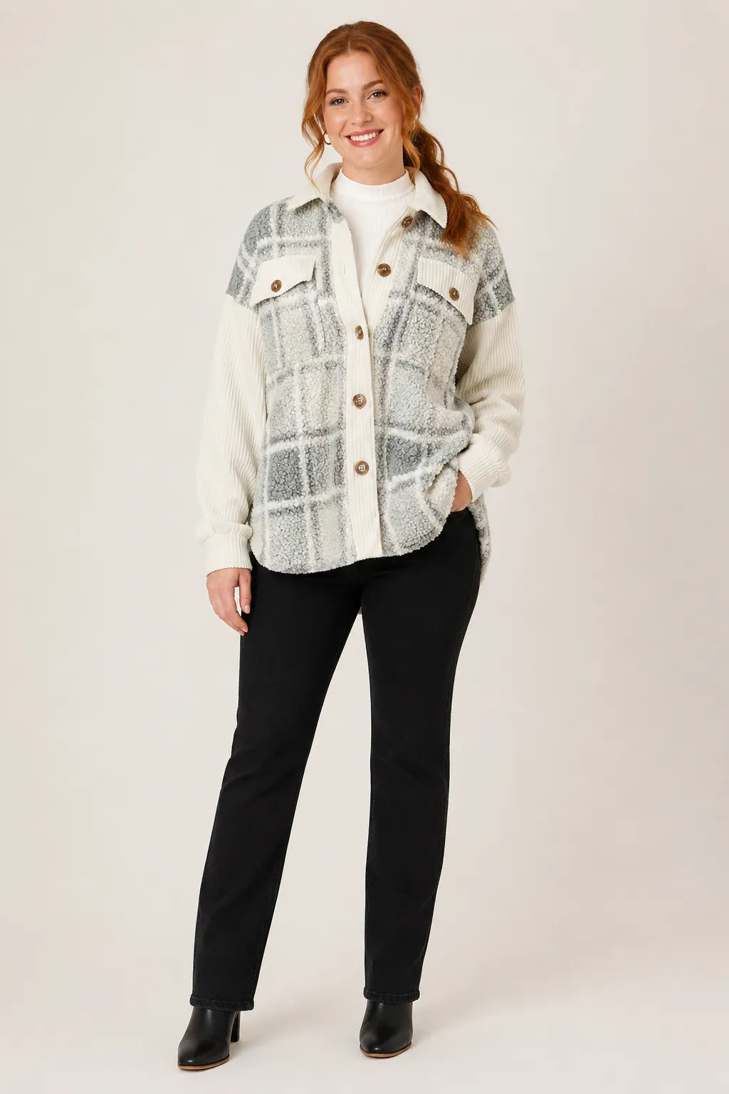 Plaid Sherpa & Curduroy Shacket