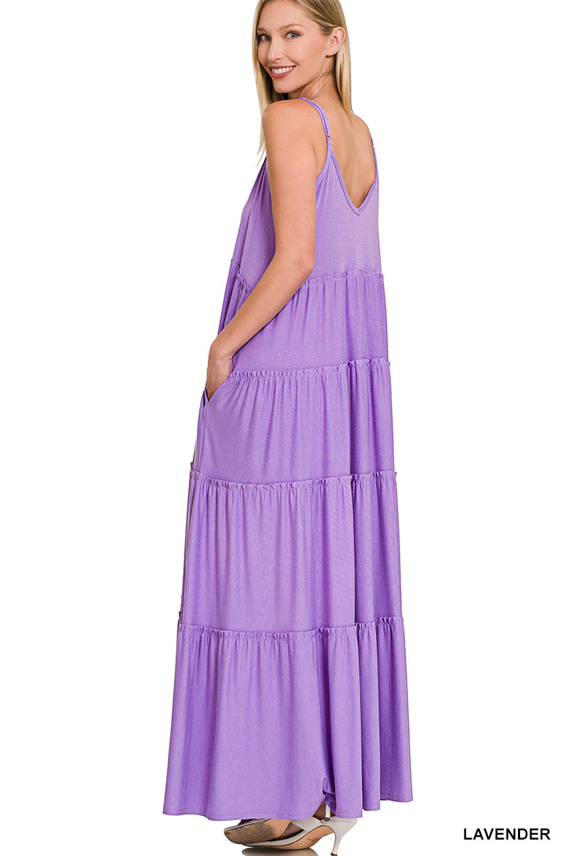 V-NECK TIERED CAMI MAXI DRESS