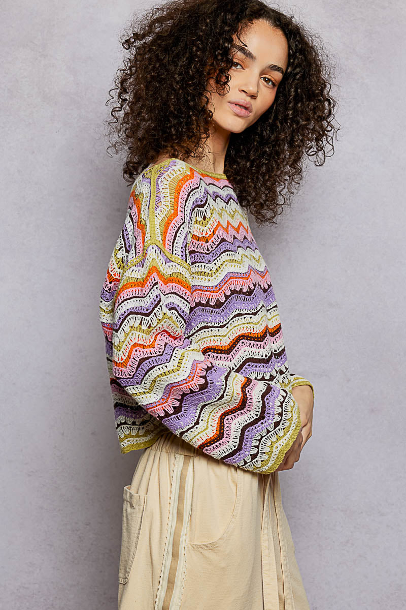 wide round–neck crochet top