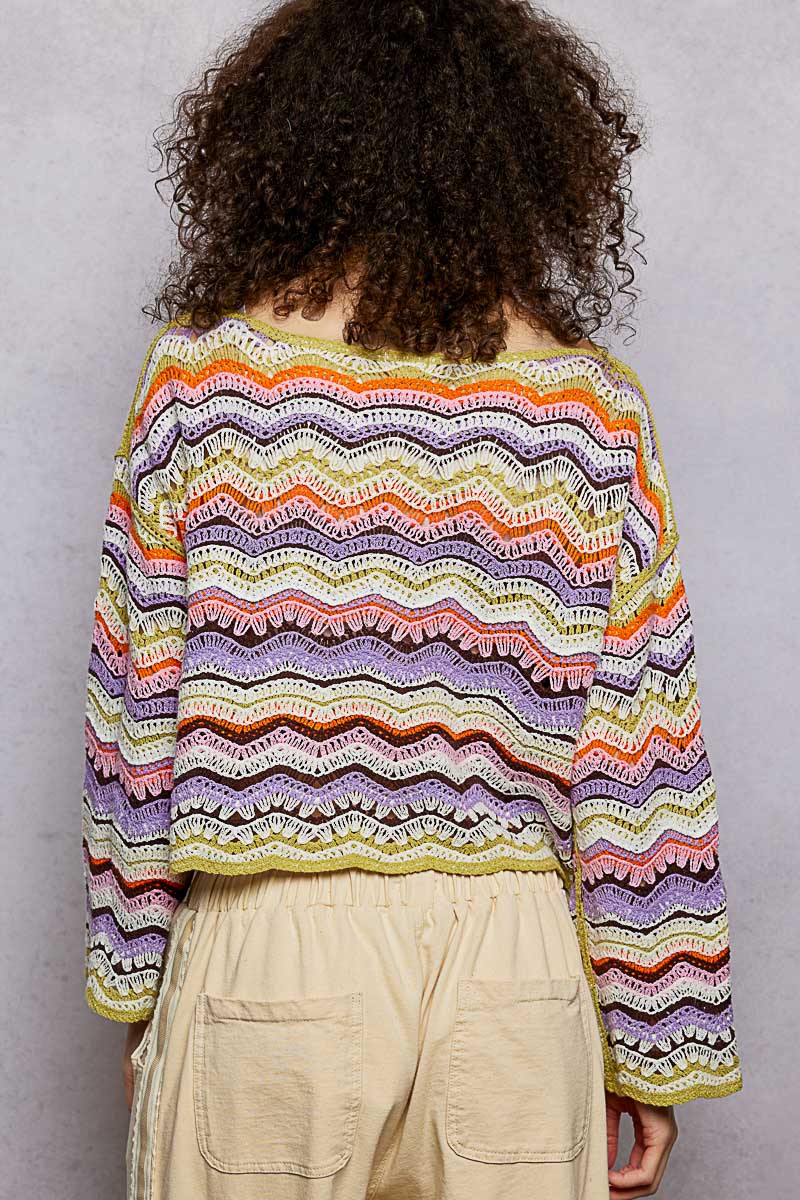 wide round–neck crochet top