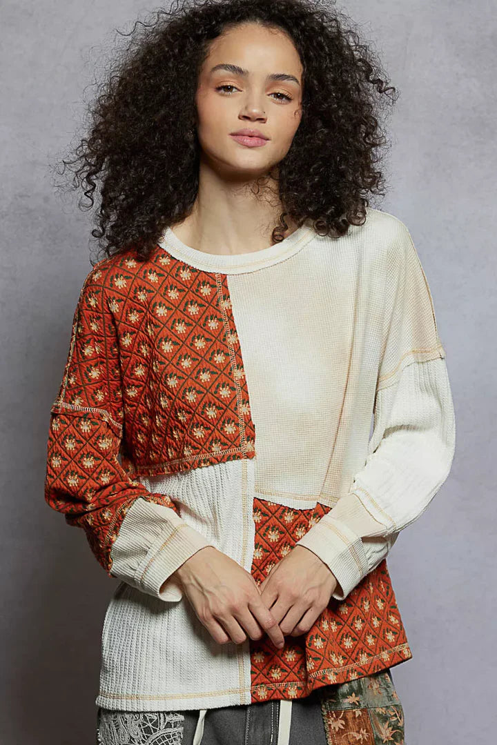 Boho Contrast Patchwork Long Sleeve Top