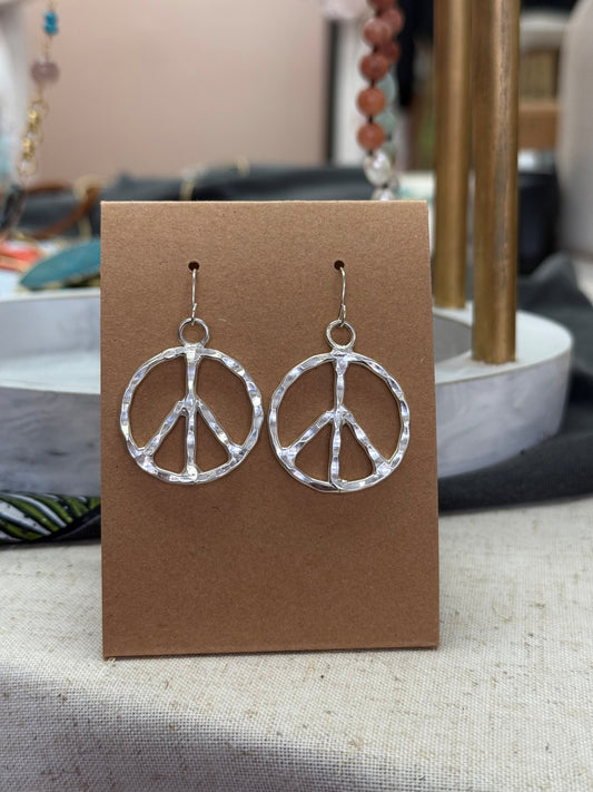 Woodstock Vibes Silver Peace sign Earring