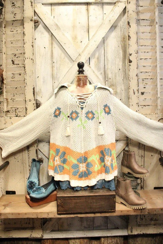 Bohemian Chenille Collared Sweater – Cream