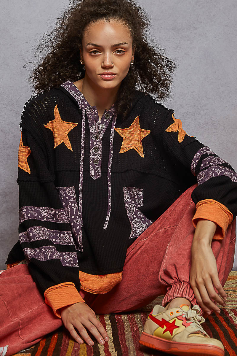 Thermal Paisley Balloon Sleeve Hoodie