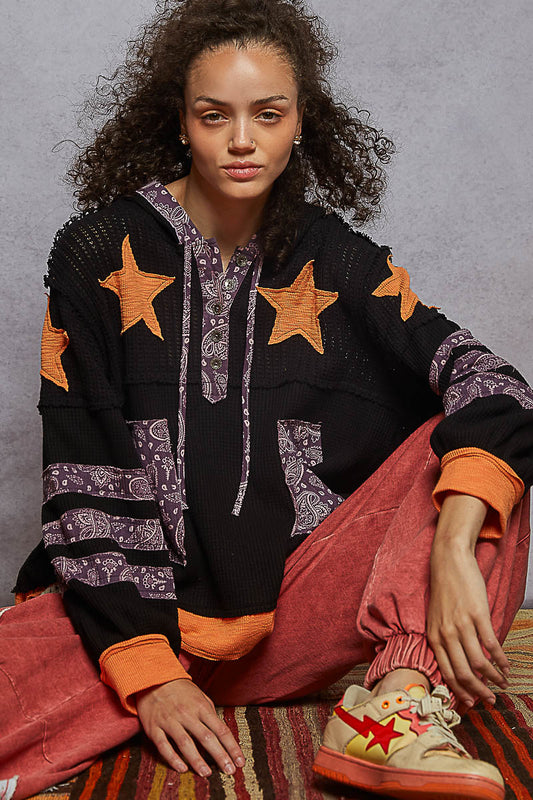 Thermal Paisley Balloon Sleeve Hoodie