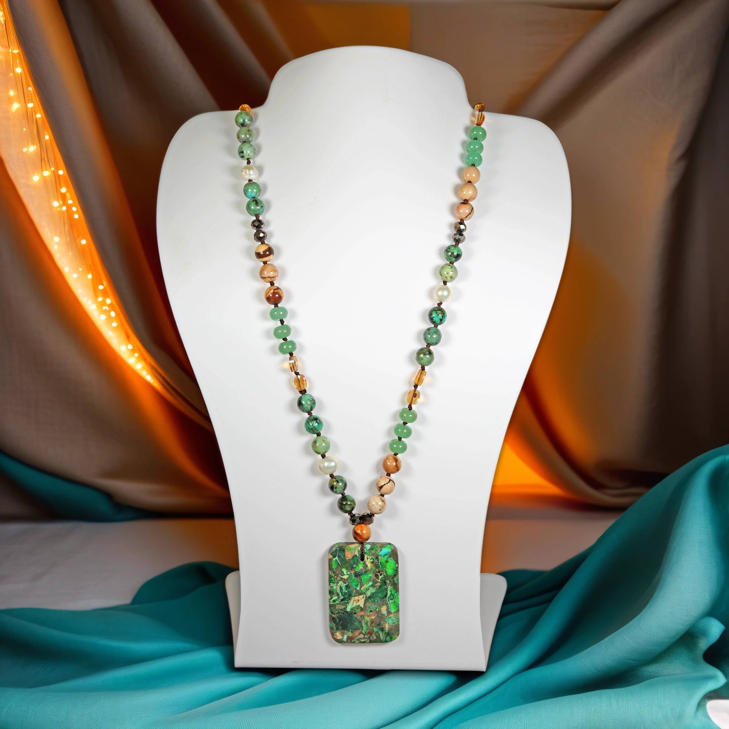 Multi-Gemstones Pendant Necklace.
