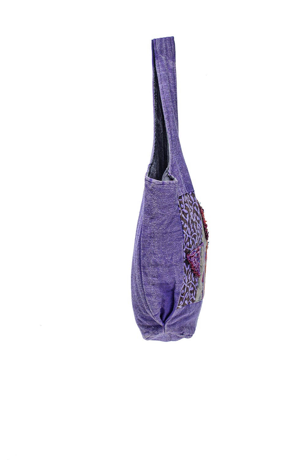 Light Purple Patchwork Hobo Bag with Handcrafted Flowers