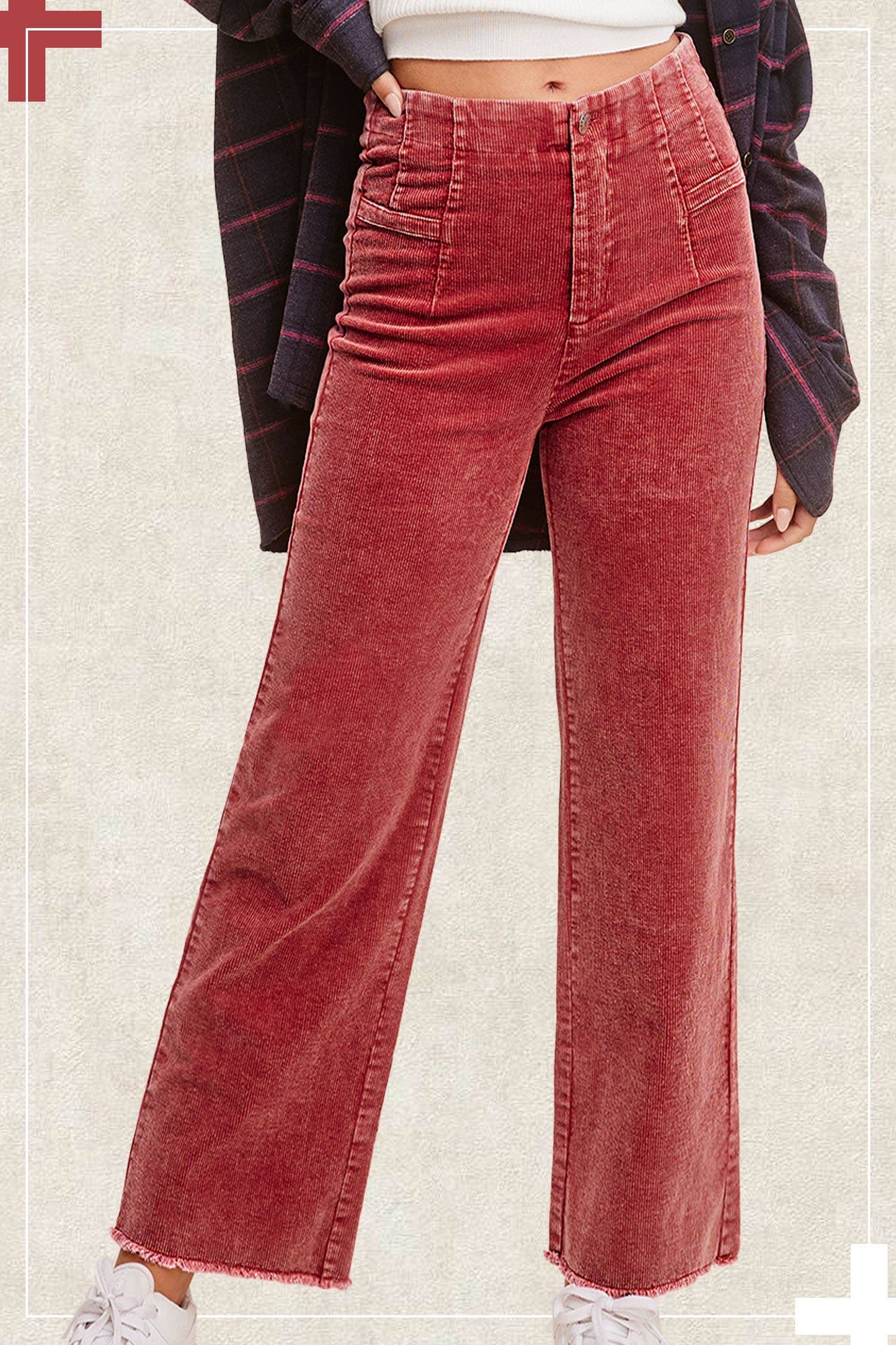 MCP4220-Mineral Washed High Waisted Wide Leg Corduroy Pants