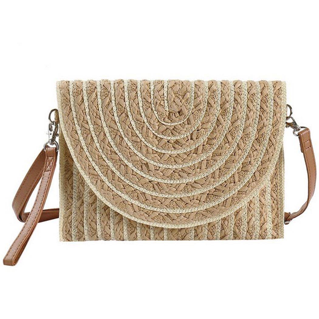 COLOR STRIPED TWO TONE STRAW CLUTCH & CROSSBODY BAG