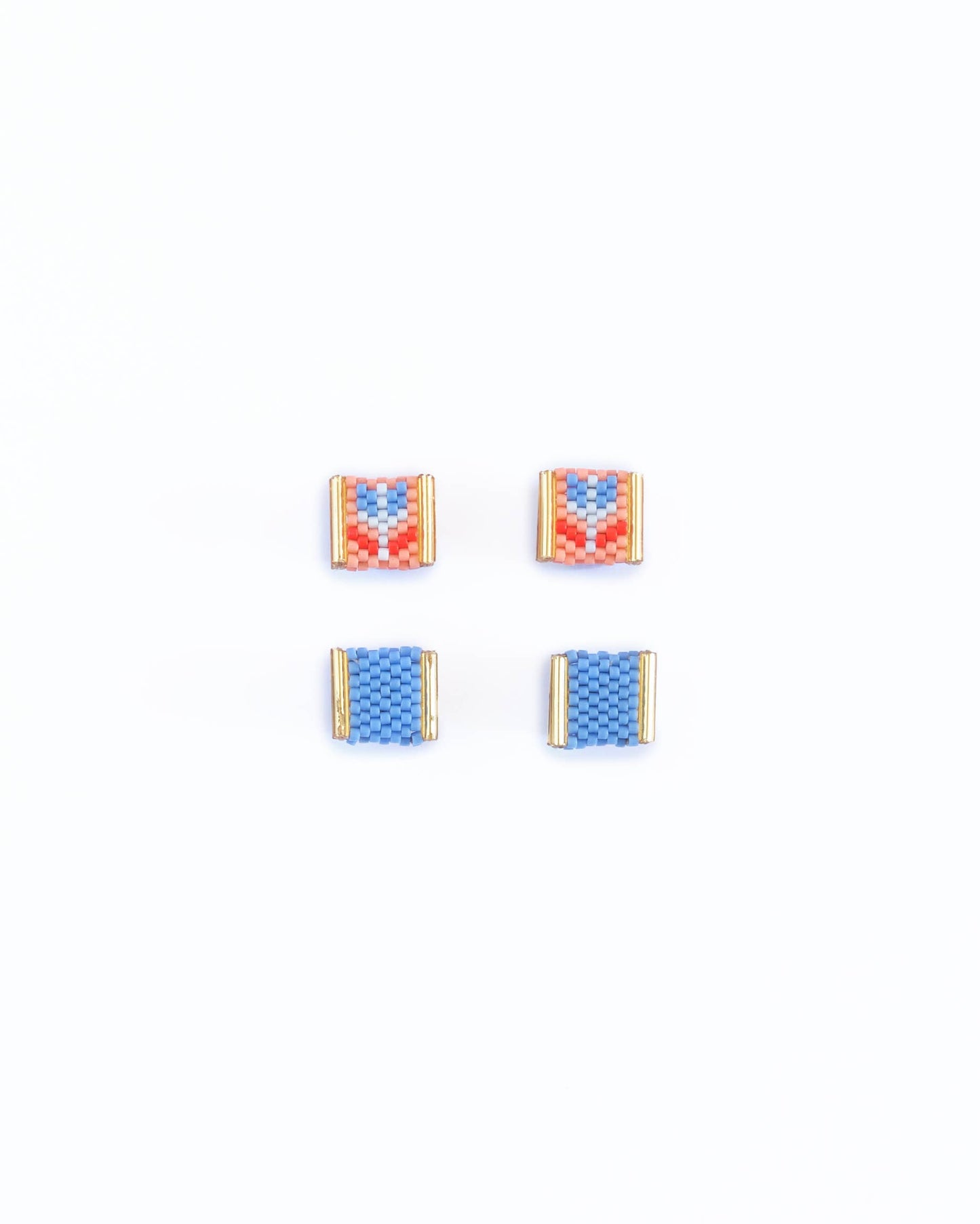 Beaded Handwoven Tulip Stud Pack (Teal/Rust)