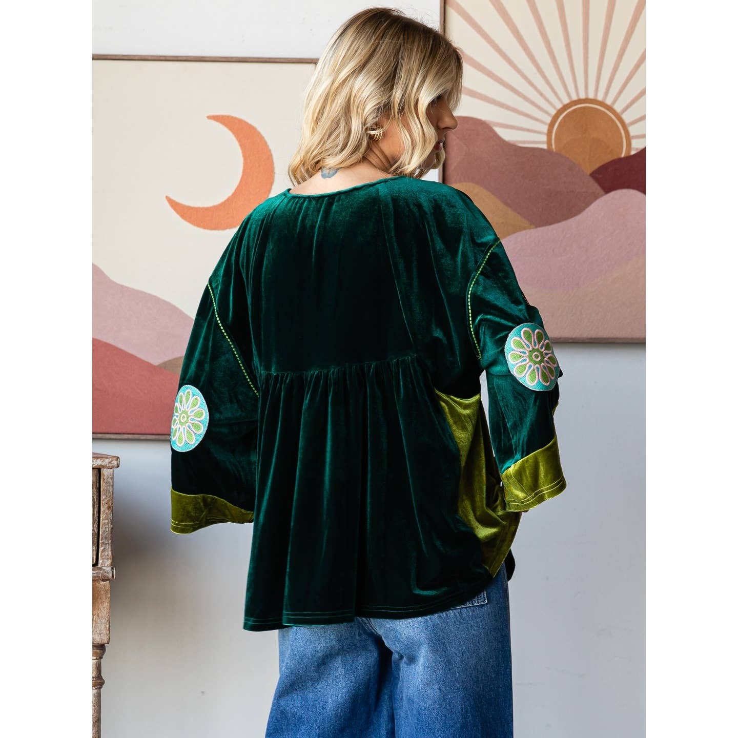 Evergreen Dreams Embroidery Velvet Top