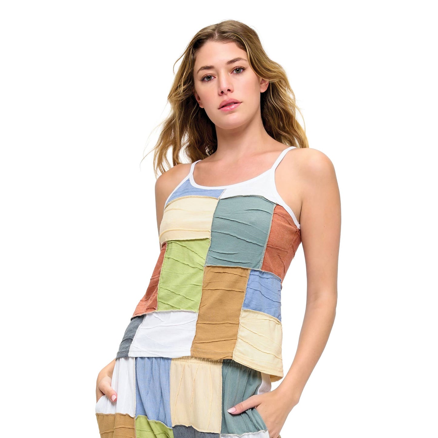 Boho Patchwork Textured Tank Top