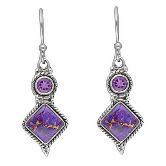 Prairie Girl Turquoise and Amethyst Sterling Dangle Earrings
