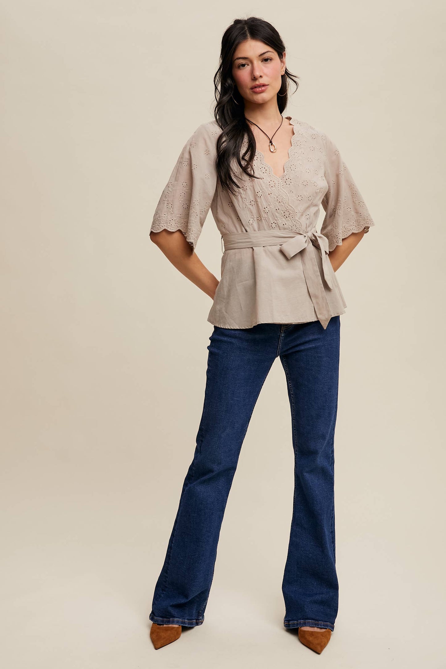 Eyelet Embroidered Wrap Blouse