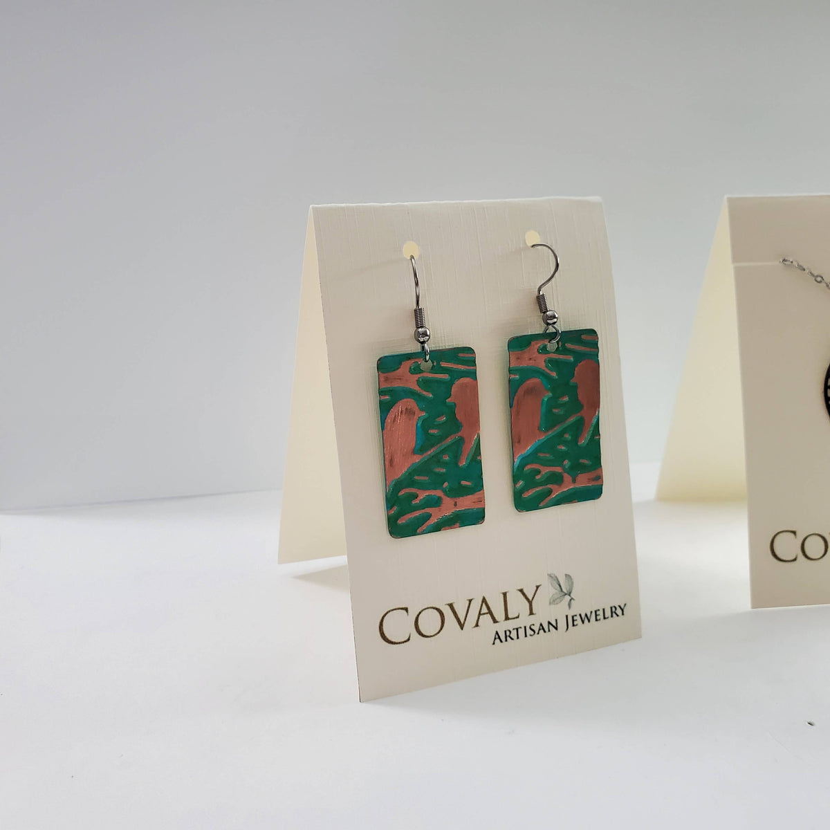 Flame Paint & Hammered Copper Circle Connector Earrings