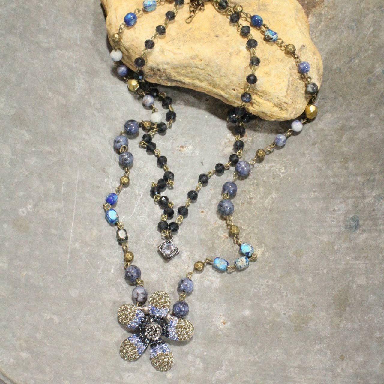 Shades Of Blue Budding Beaded Layered Necklace
