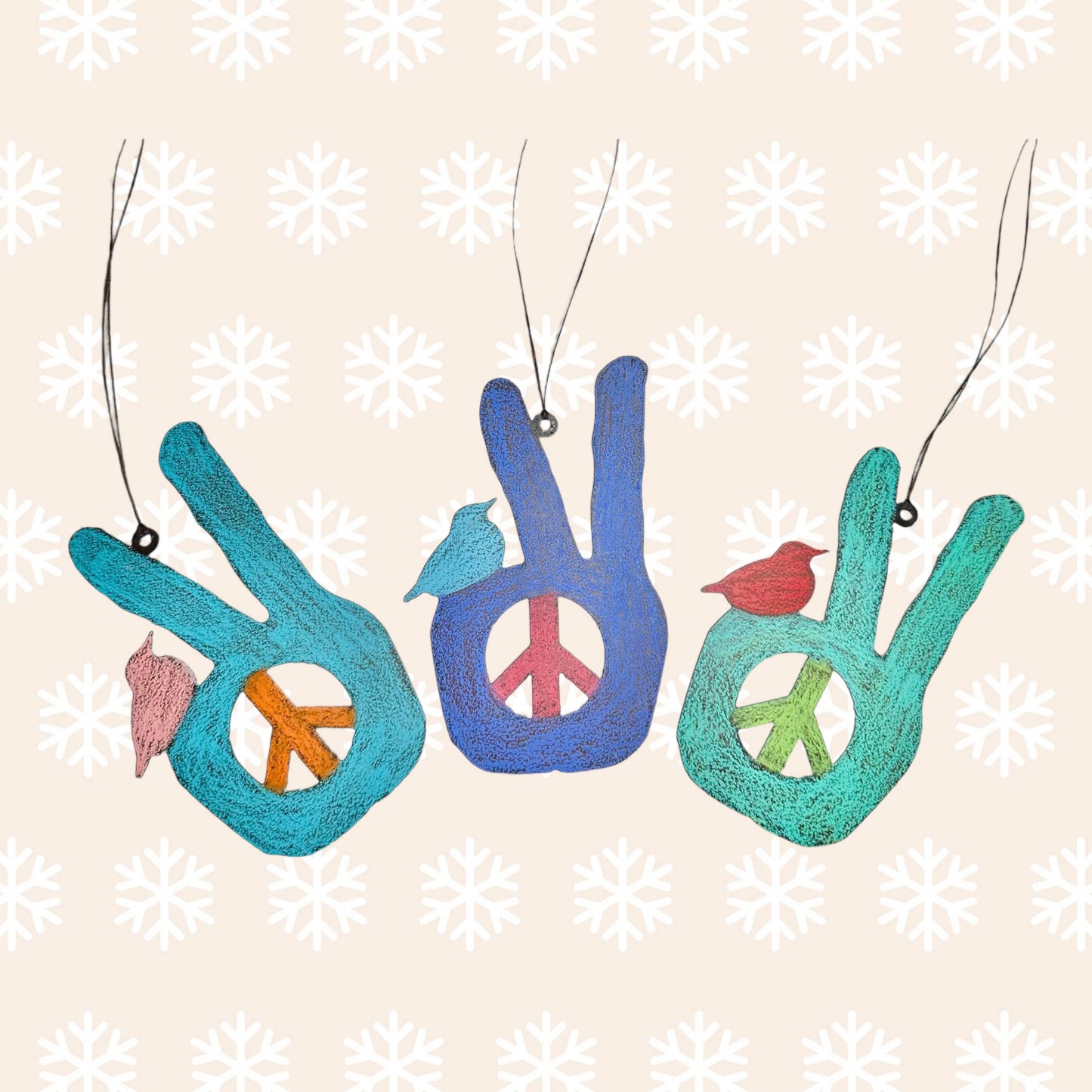Peace sign ornament hippie hand bird metal gift recycled USA