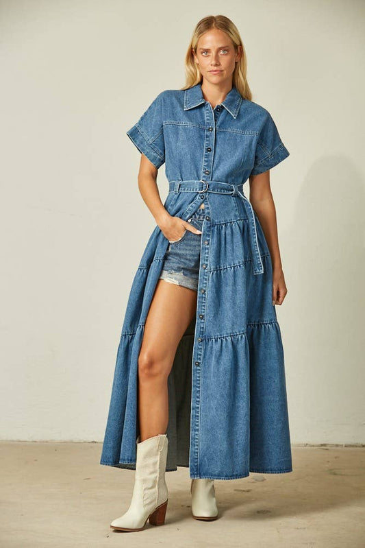 High Noon Denim Maxi Dress