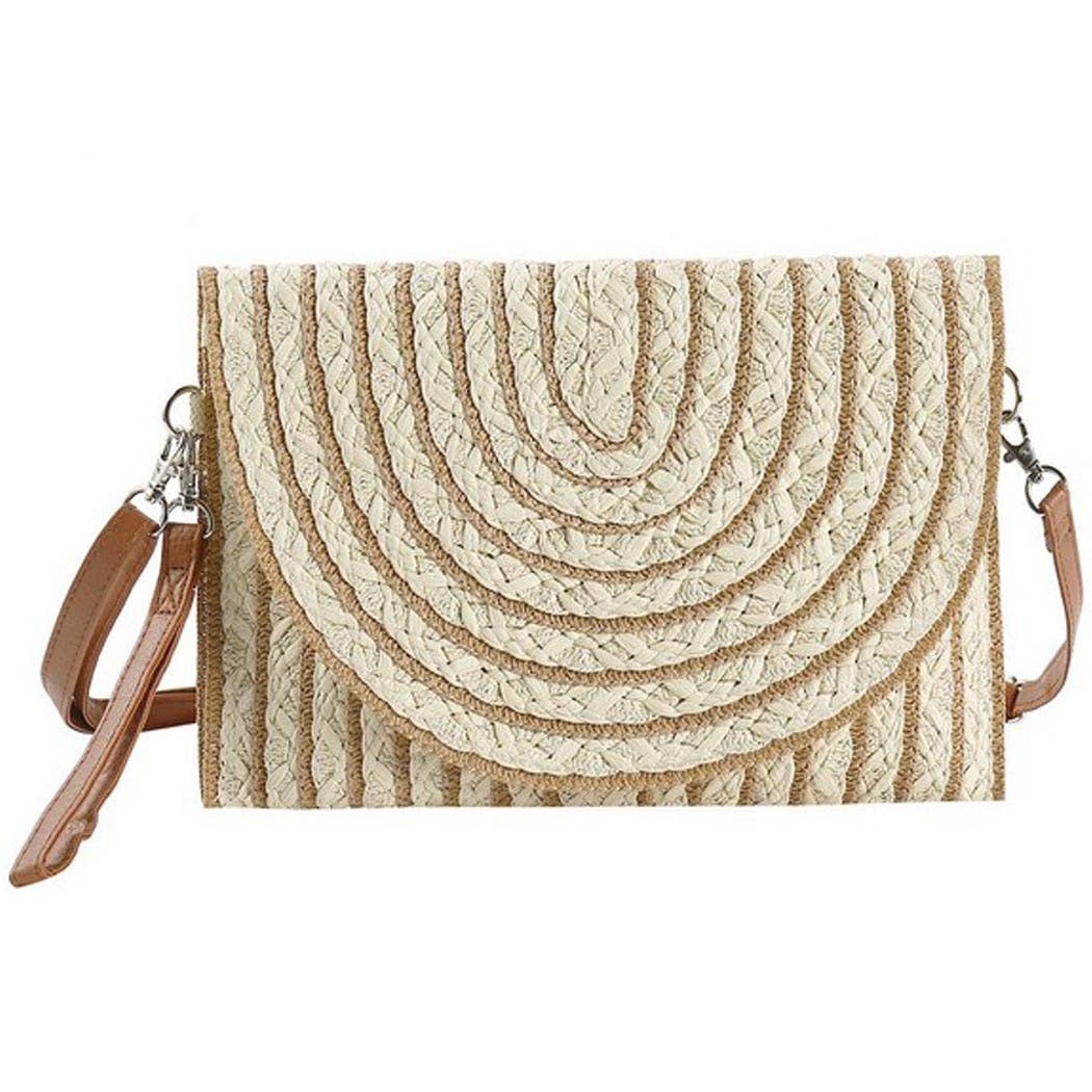 COLOR STRIPED TWO TONE STRAW CLUTCH & CROSSBODY BAG