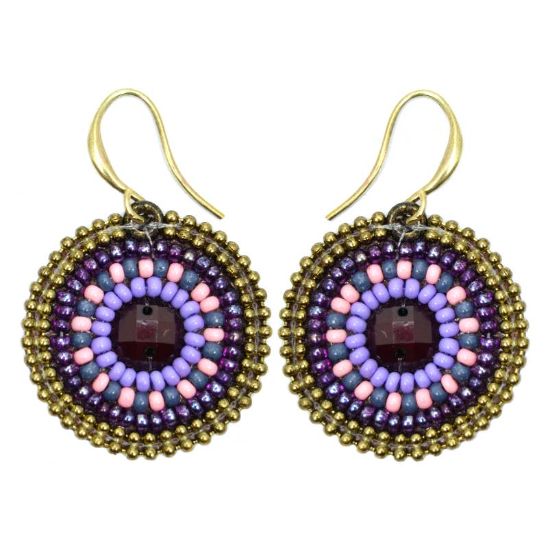 Seed beaded earrings Single Circle Earrings hand beaded