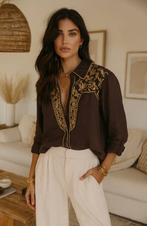 Savanna Vine Embroidered Shirt