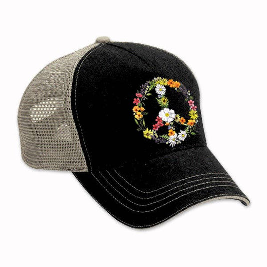Floral Peace Sign cotton Twill/Mesh Back Trucker Hat