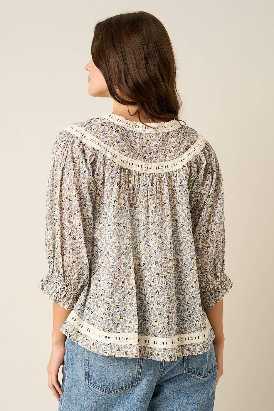 Floral Crochet Trim Boho Blouse