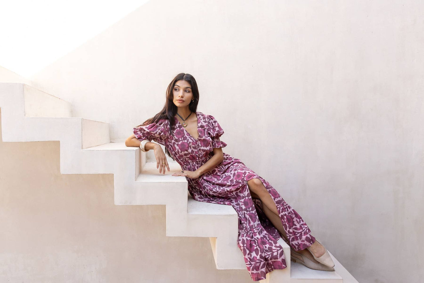 Hand Block Printed Naturally Dyed Cotton Maxi Dress (Emelie)