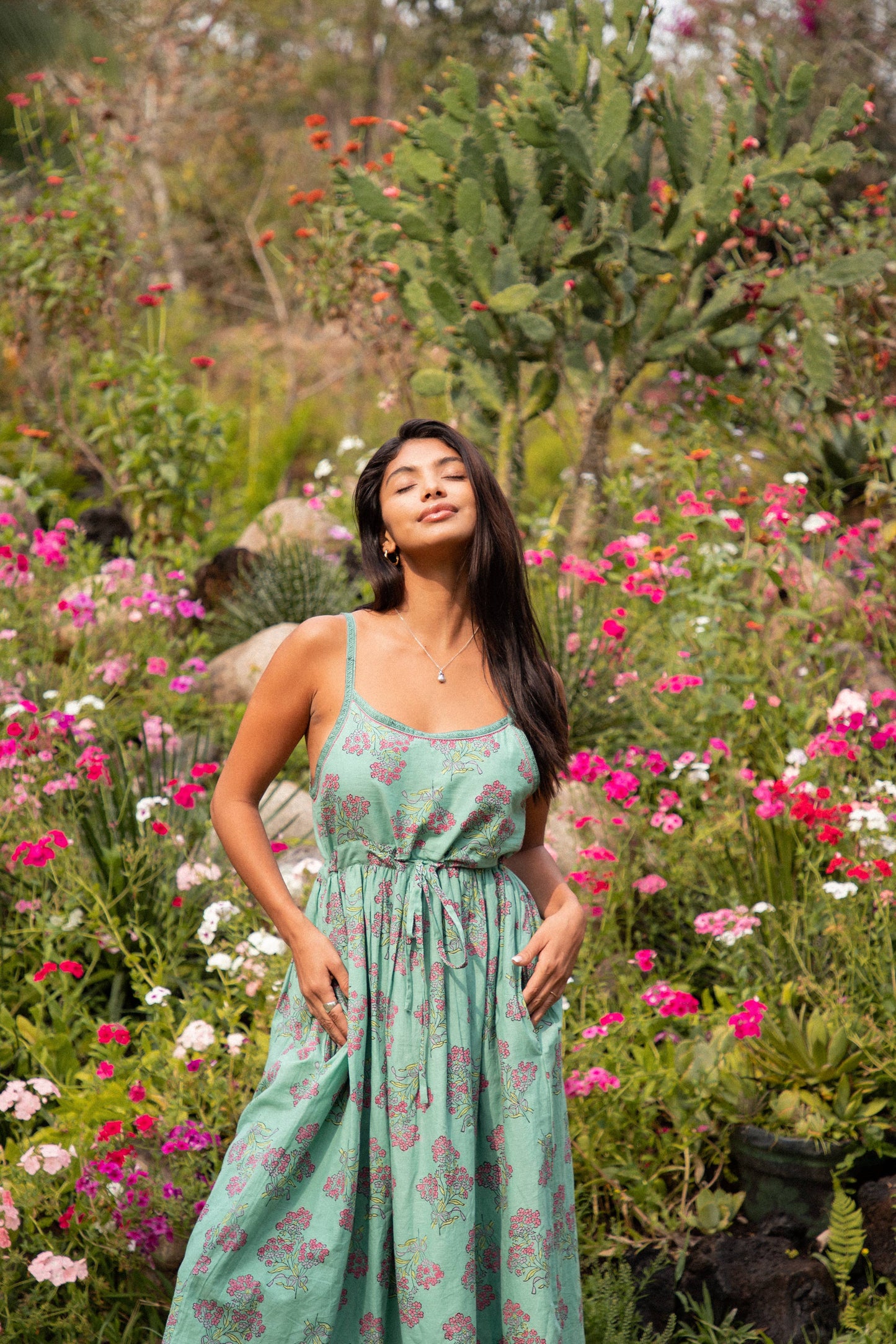 Block Printed Cotton Sundress with Hand embroidery (Amelia)