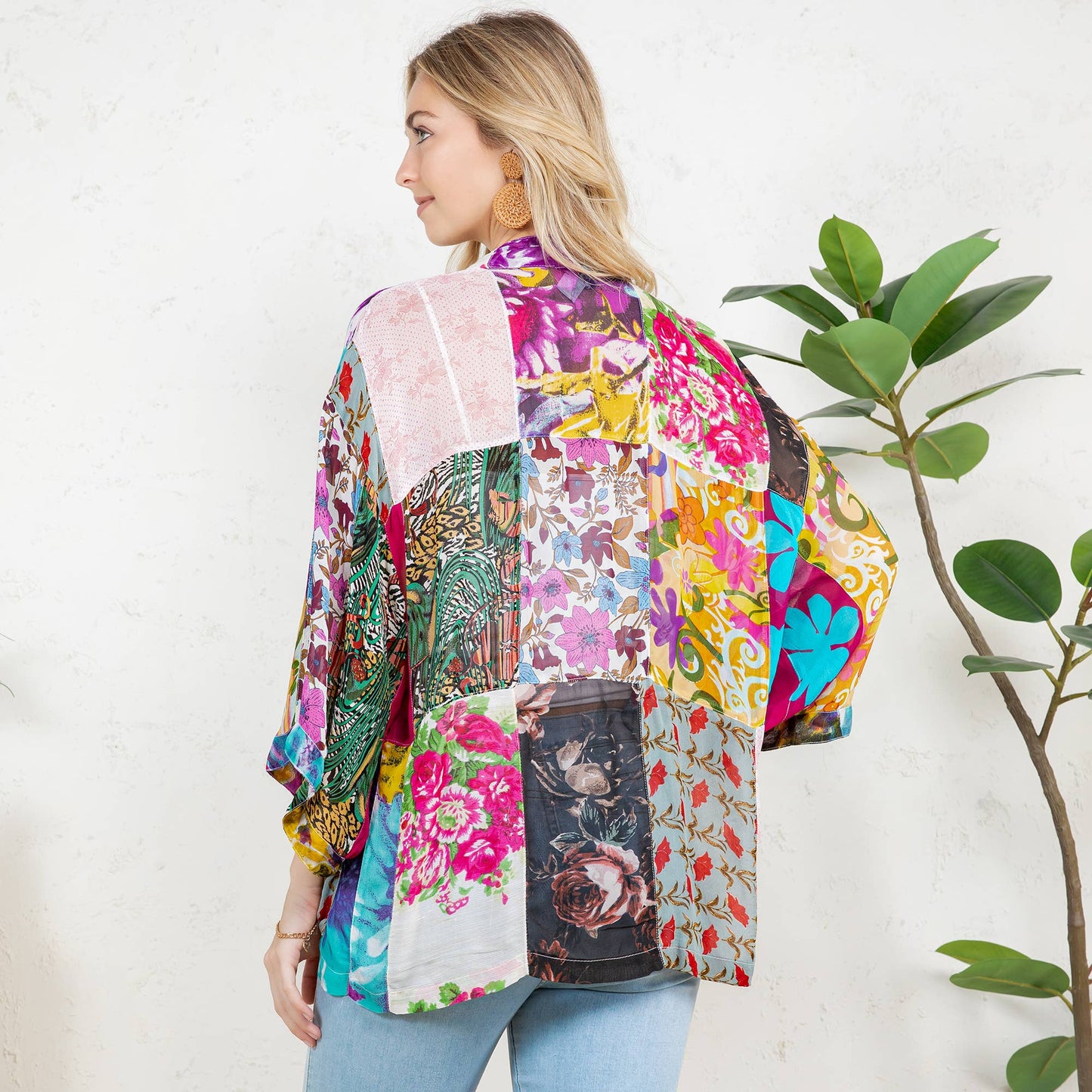 Kimono Top In Overdyed Mix N Match Patches
