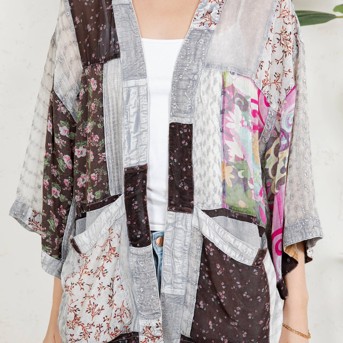 Kimono Top In Overdyed Mix N Match Patches