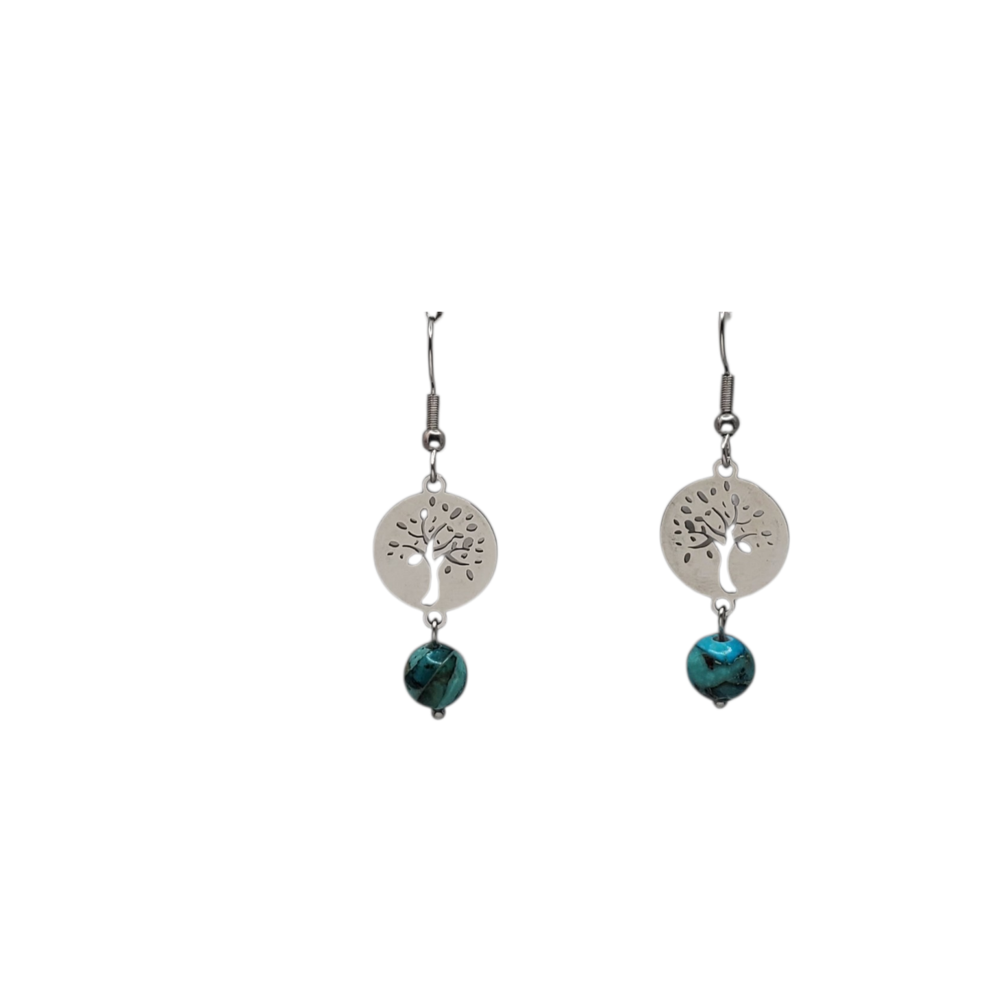 Imperial Jasper Tree of Life Stainless Earrings