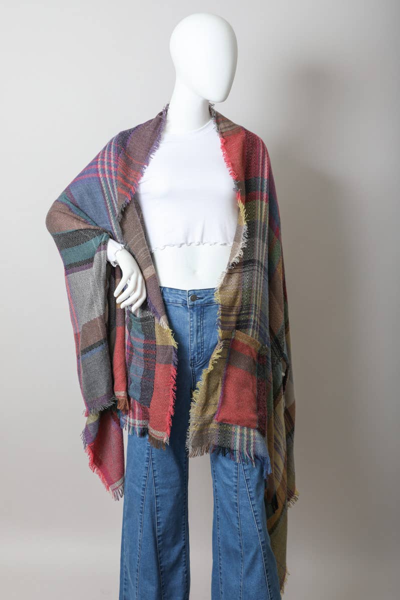 Cozy Multicolor Plaid Ruana with Pockets❤️