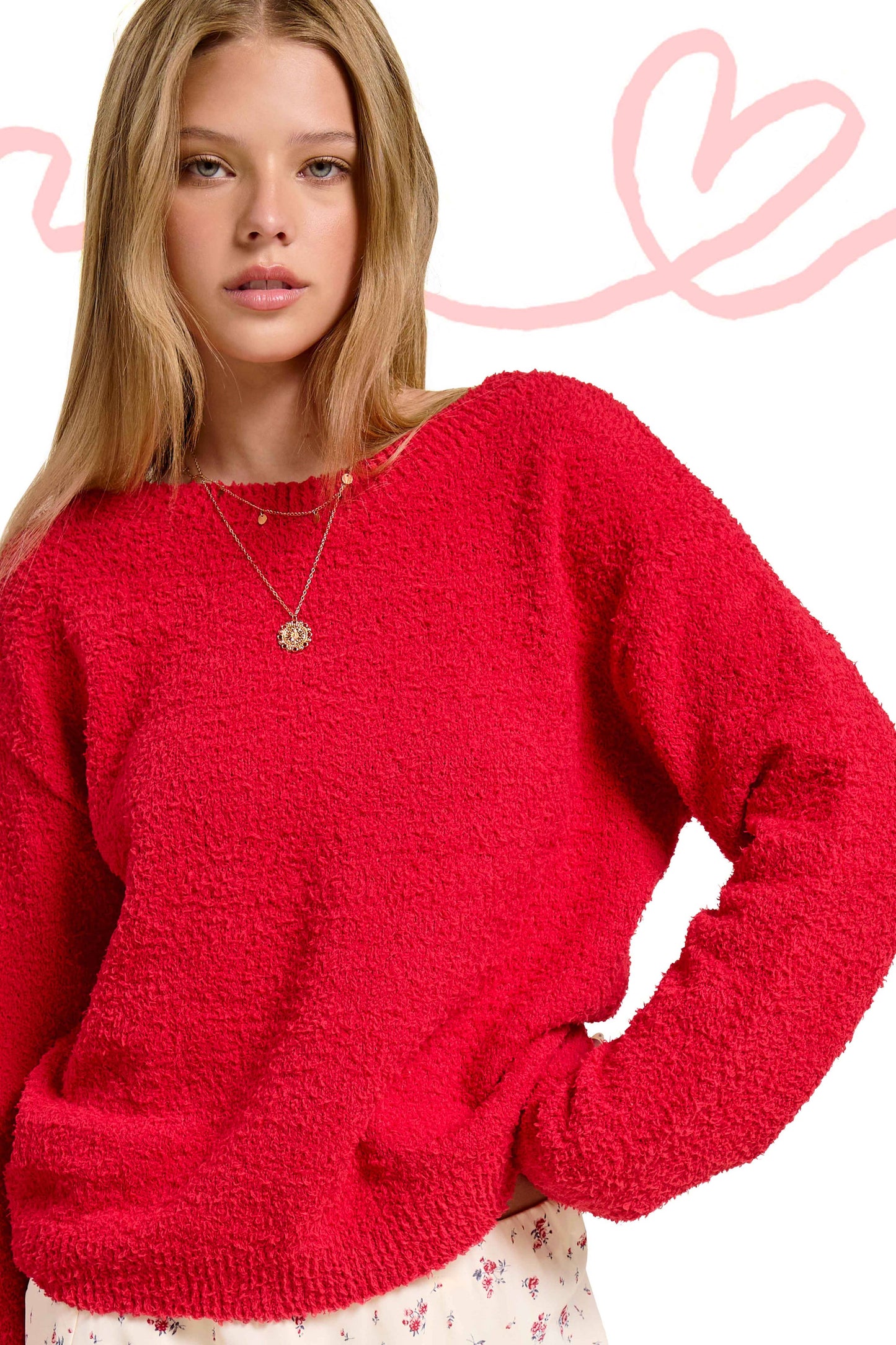 Fuzzy Reversible Drawstring V-Neck Sweater