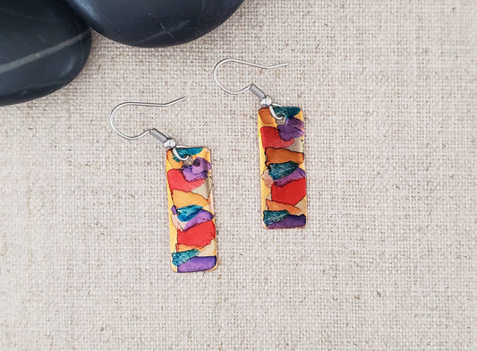 Alcohol Ink Small Rectangle Earrings