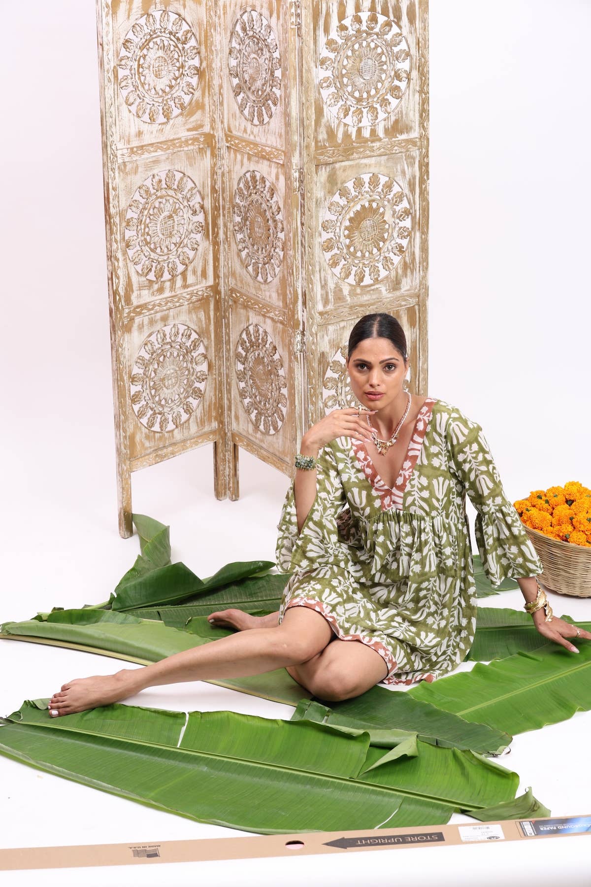 Block Printed Cotton Dress with bell sleeves (Nishu)