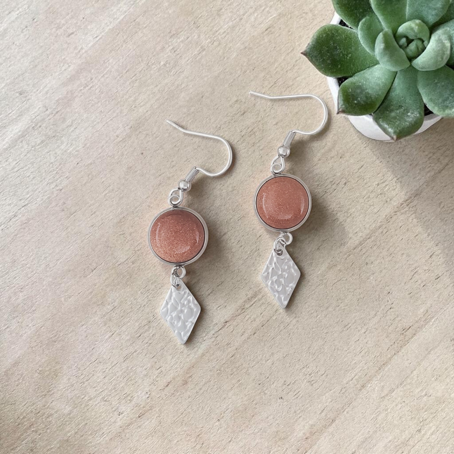 Glass Sunstone & Stainless Earrings