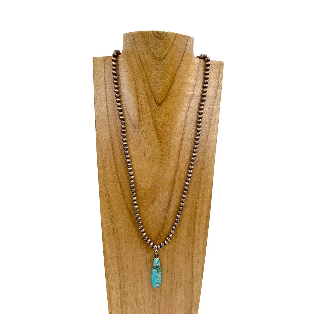 Navajo pearl beads with blue turquoise teardrop Necklace